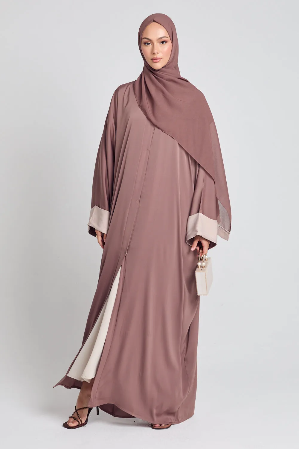 Open Farasha With Folded Contrast Cuffs - Warm Taupe