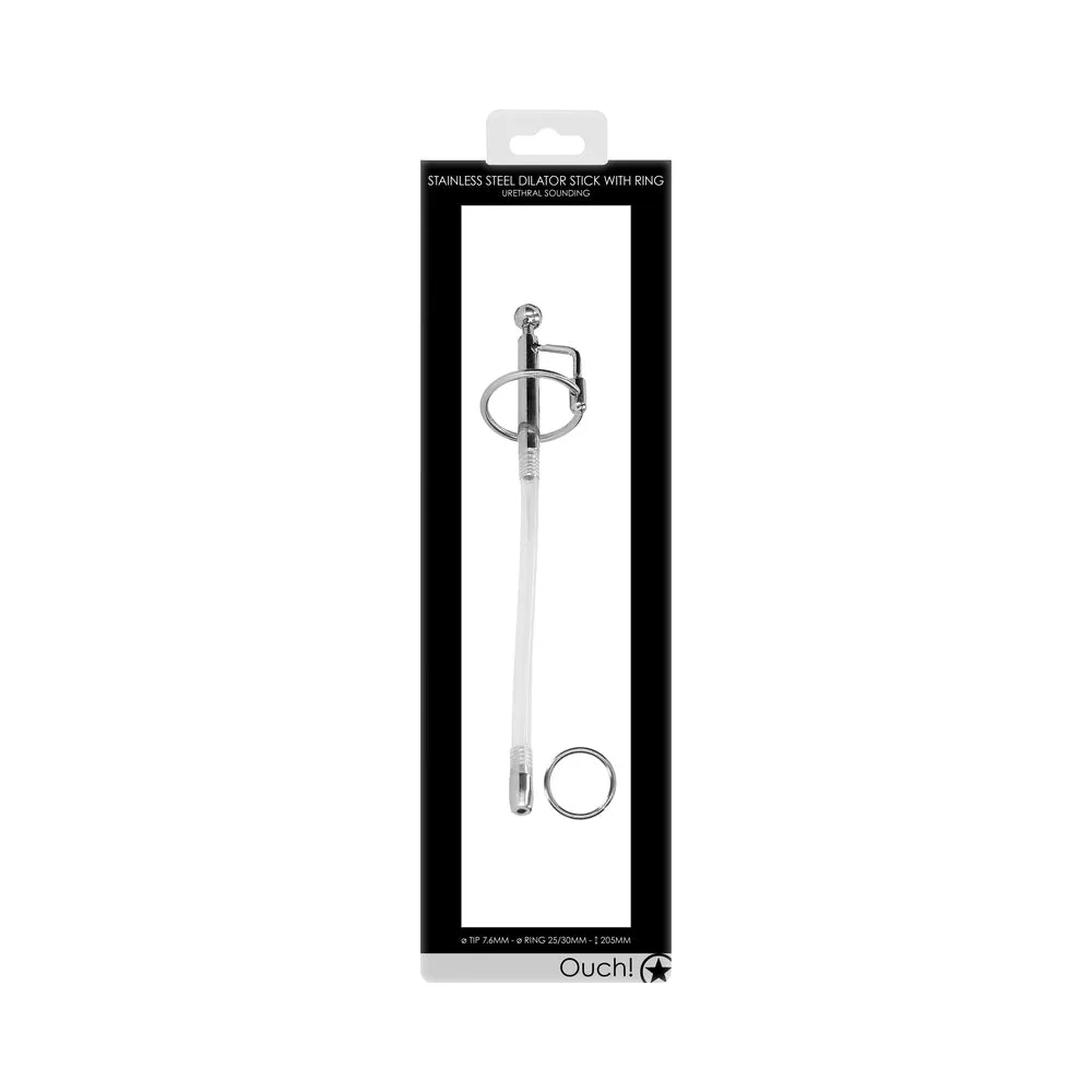 Ouch! Urethral Sounding Stainless Steel Dilator Stick With Ring 7.6 mm