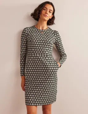 Penelope Jersey Dress-Black, Carnation Stamp