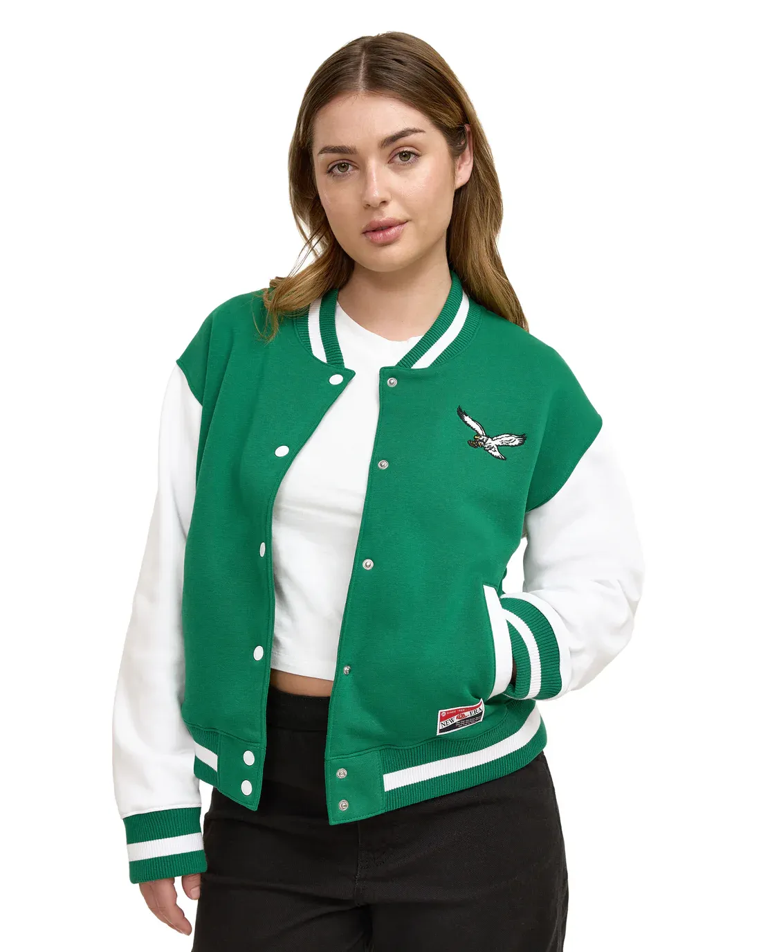 PHILADELPHIA EAGLES WOMEN'S THROWBACK FLEECE LETTERMAN JACKET