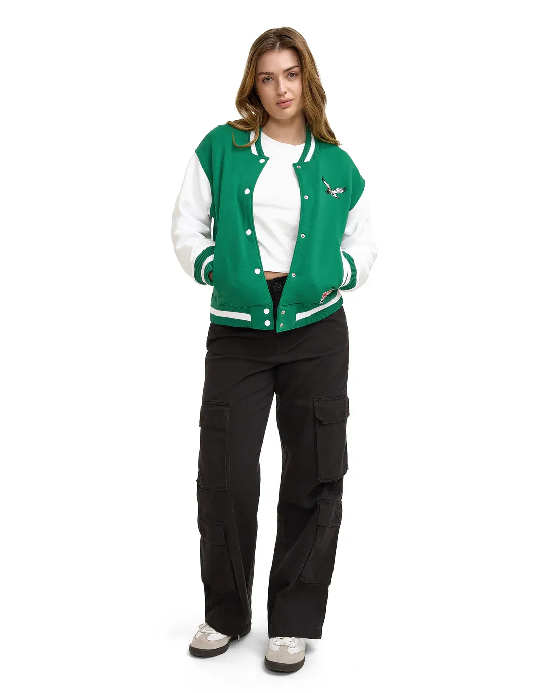 PHILADELPHIA EAGLES WOMEN'S THROWBACK FLEECE LETTERMAN JACKET