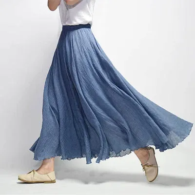 Pleated Vintage Linen Maxi Skirt