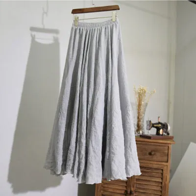 Pleated Vintage Linen Maxi Skirt