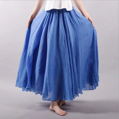 Pleated Vintage Linen Maxi Skirt