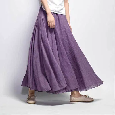 Pleated Vintage Linen Maxi Skirt