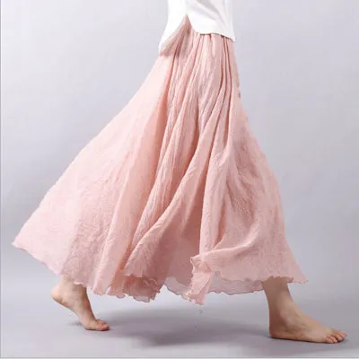 Pleated Vintage Linen Maxi Skirt