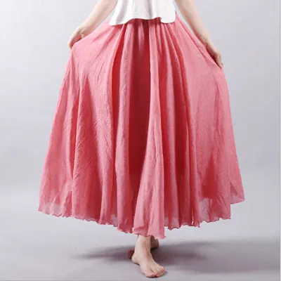 Pleated Vintage Linen Maxi Skirt