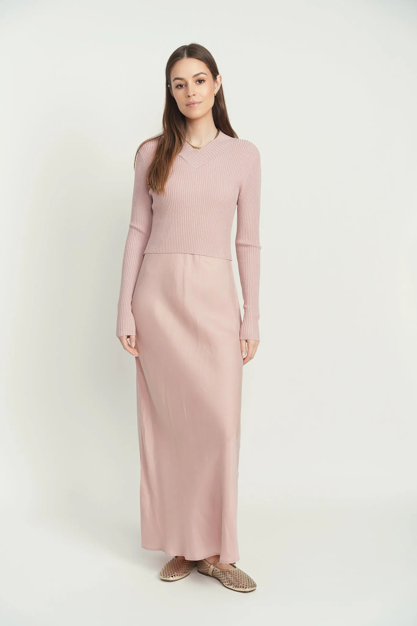 Point Brushed Aline Slip Dress