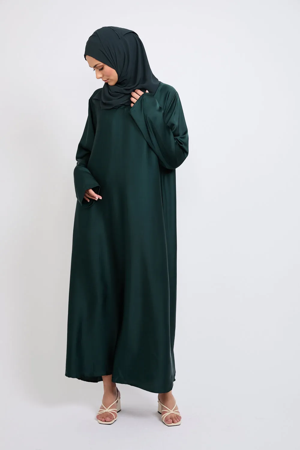 Premium Rain Forest Satin Inner Slip Dress - LONG SLEEVE