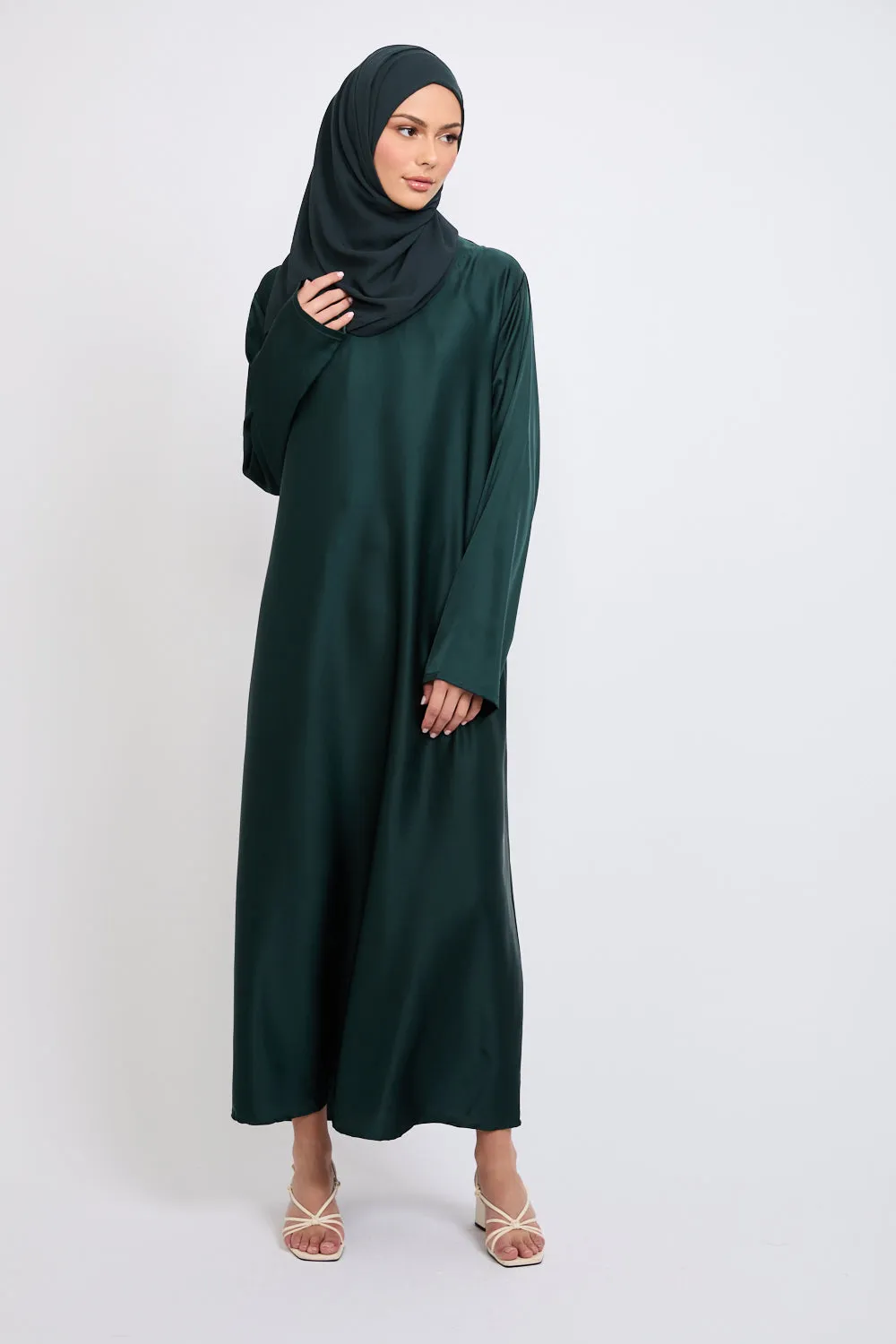 Premium Rain Forest Satin Inner Slip Dress - LONG SLEEVE