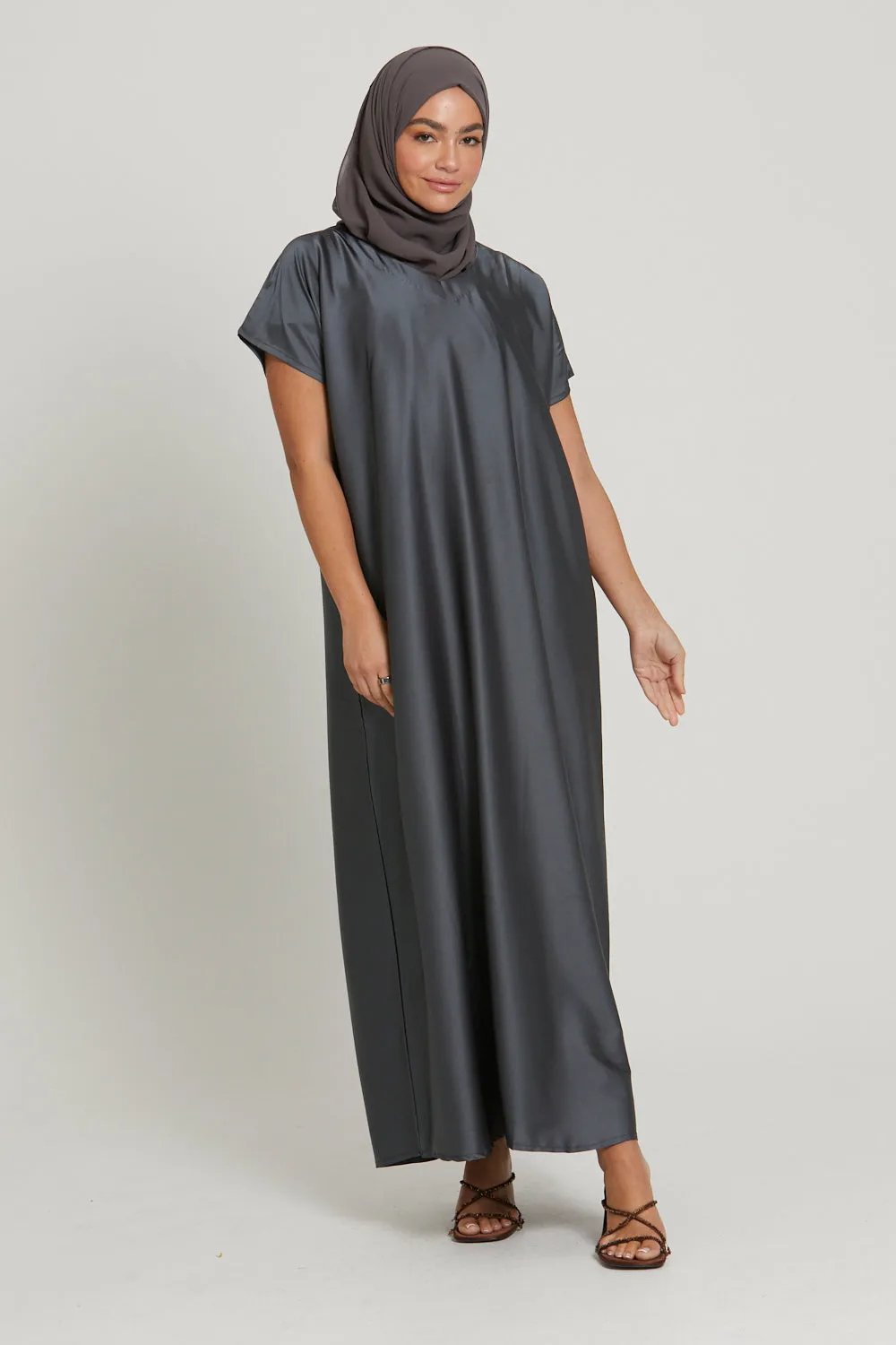 Premium Satin Inner Slip Dress - Dark Shadow