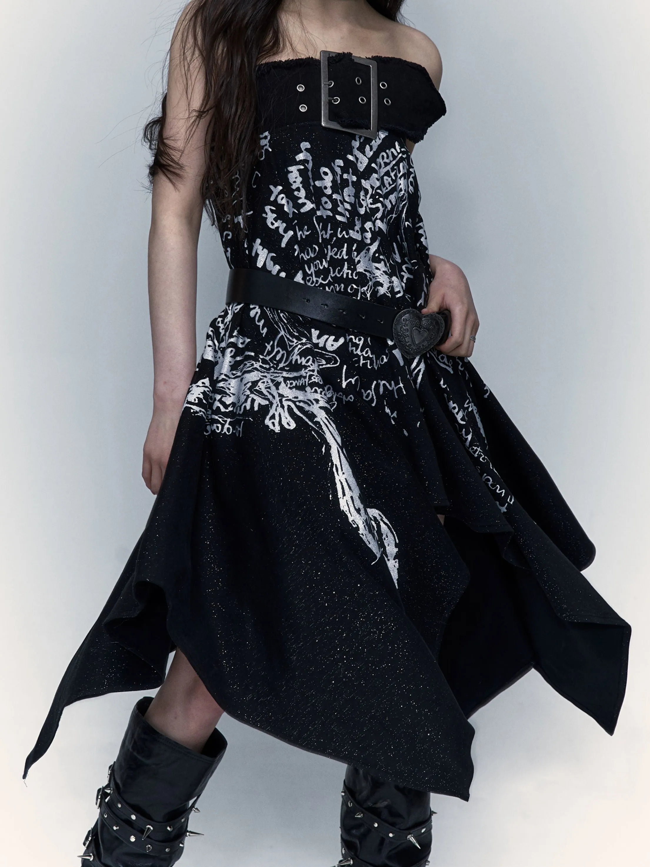 Print 2way Bare-top Belted Skirt