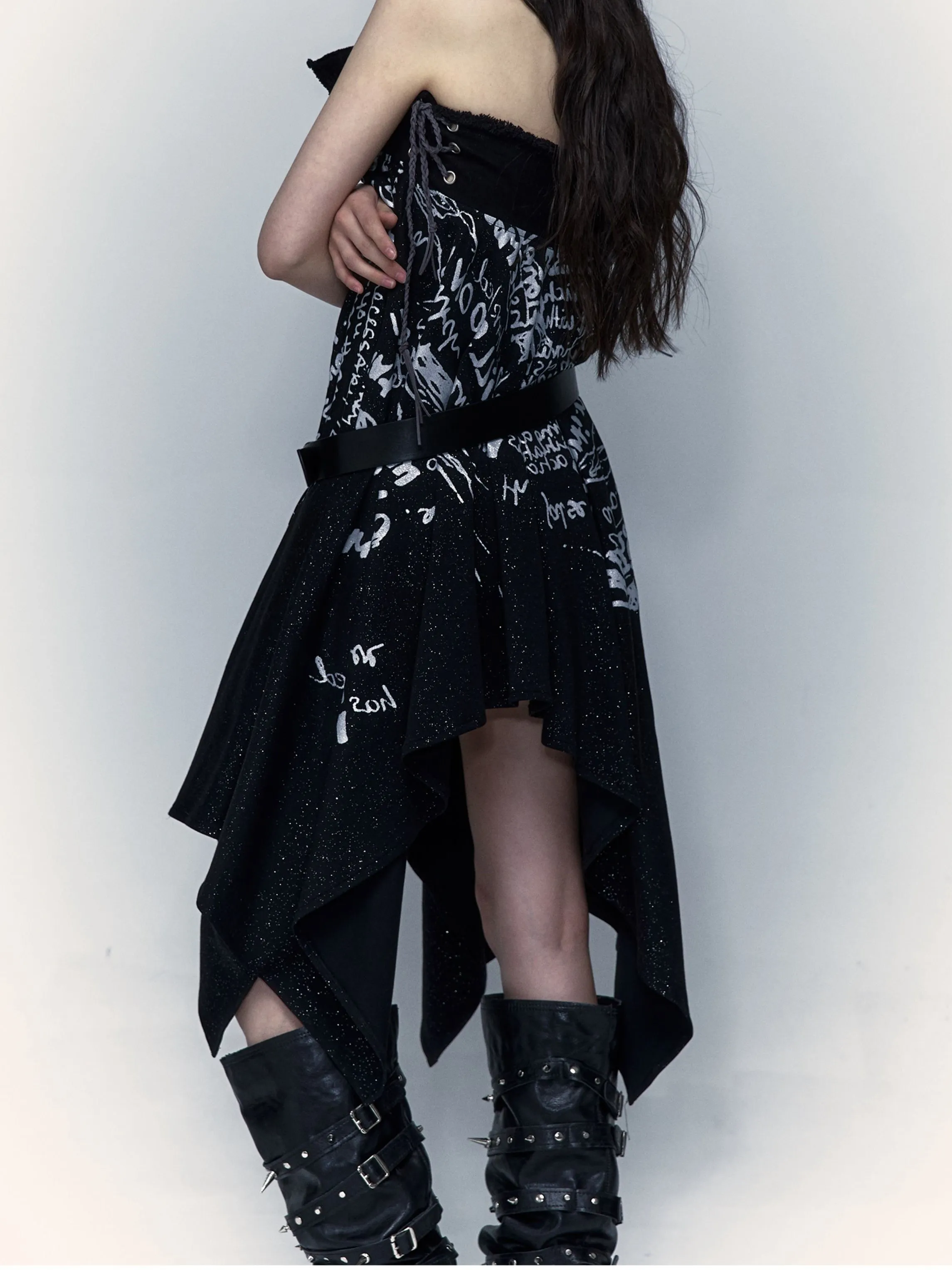 Print 2way Bare-top Belted Skirt