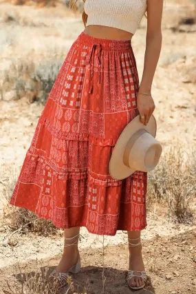 Printed Drawstring Midi Skirt