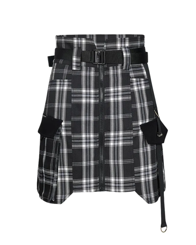 Punk High Waist Cargo Plaid Skirt