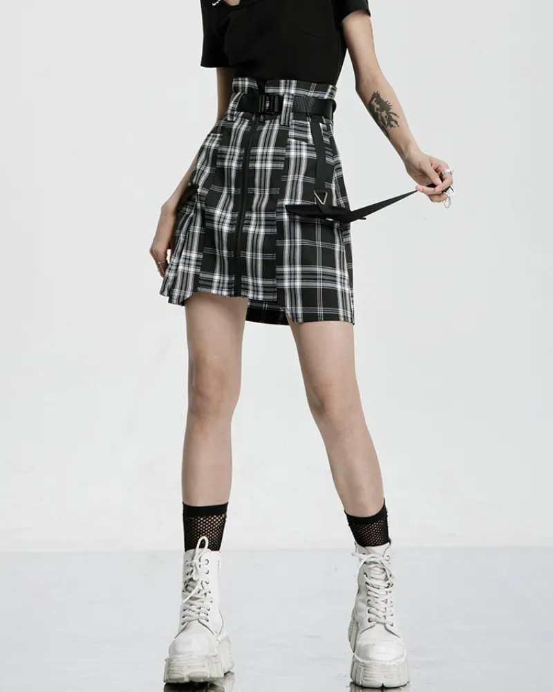 Punk High Waist Cargo Plaid Skirt