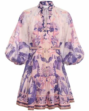 Purple Palm Lyre Billow Mini Dress
