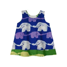 Reversible Baby Dress Blue and Lime Elephants Global Mamas