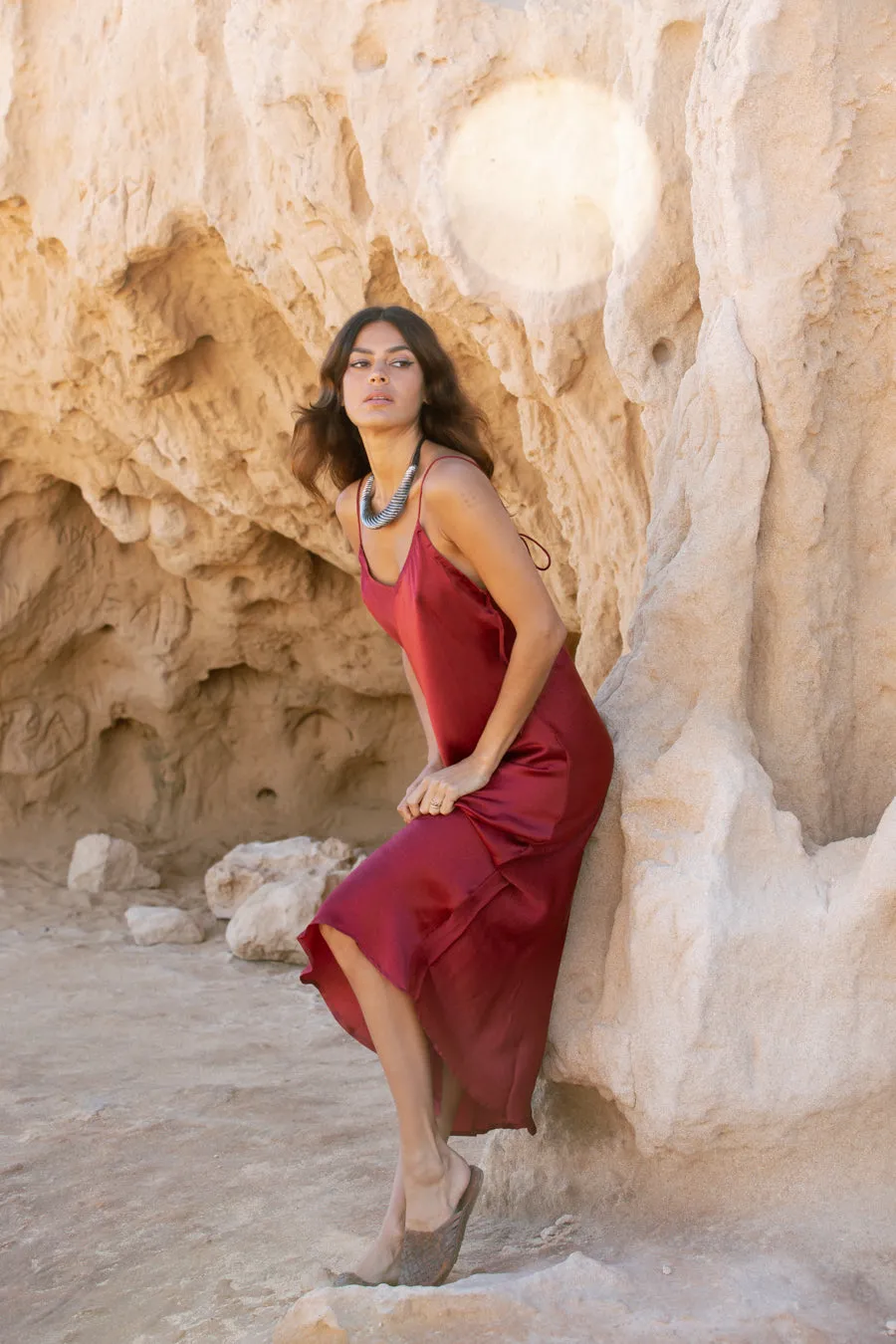 ROSE SILK SLIP DRESS BURGUNDY