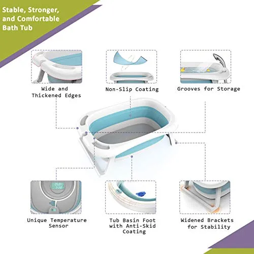 Safe-O-Kid- Foldable Baby Bath Tub with  Digital Temperature Meter- Blue