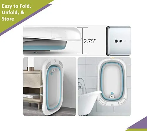 Safe-O-Kid- Foldable Baby Bath Tub with  Digital Temperature Meter- Blue