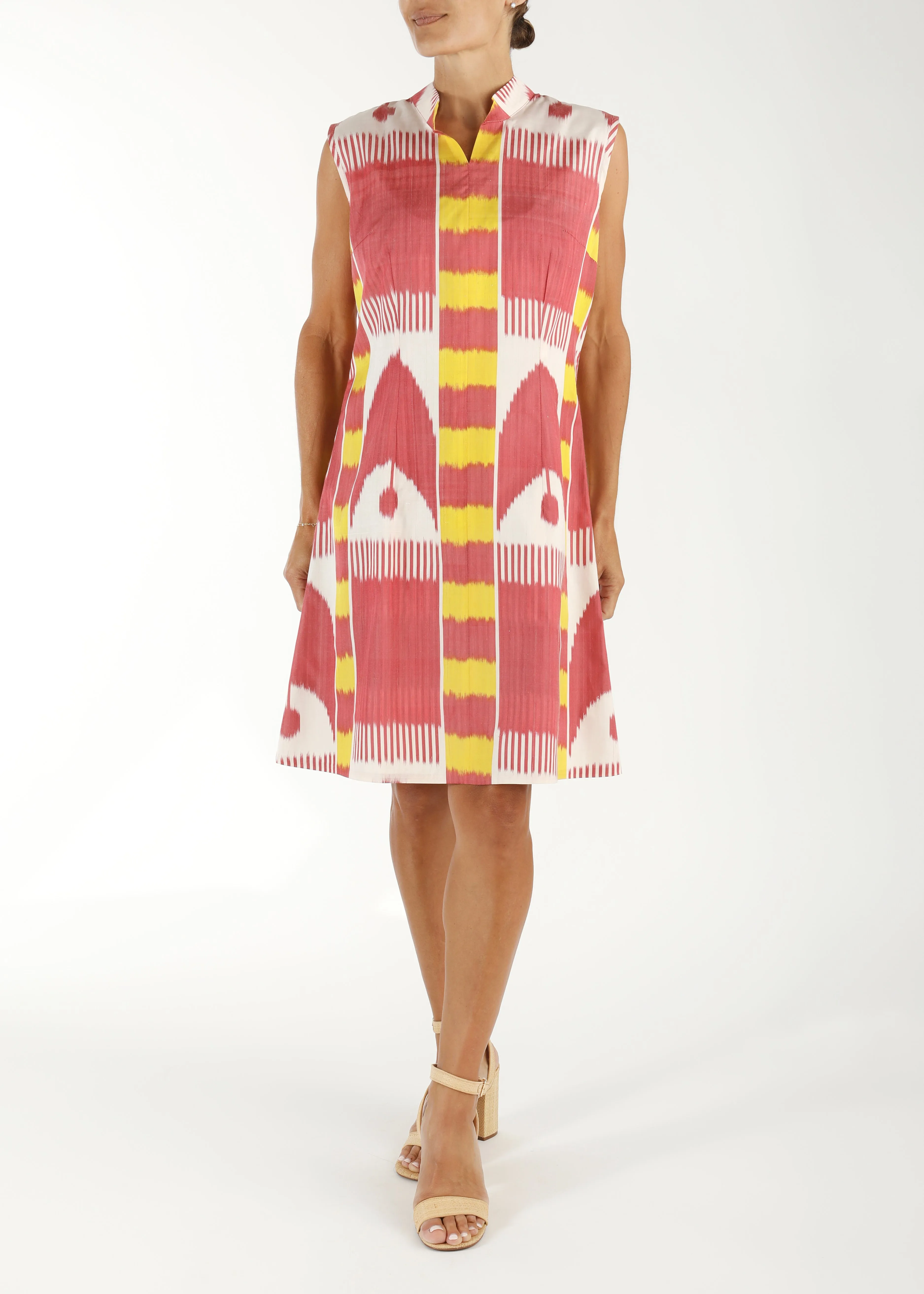 Sally Silk Ikat Shift Dress - Pink, White, Yellow