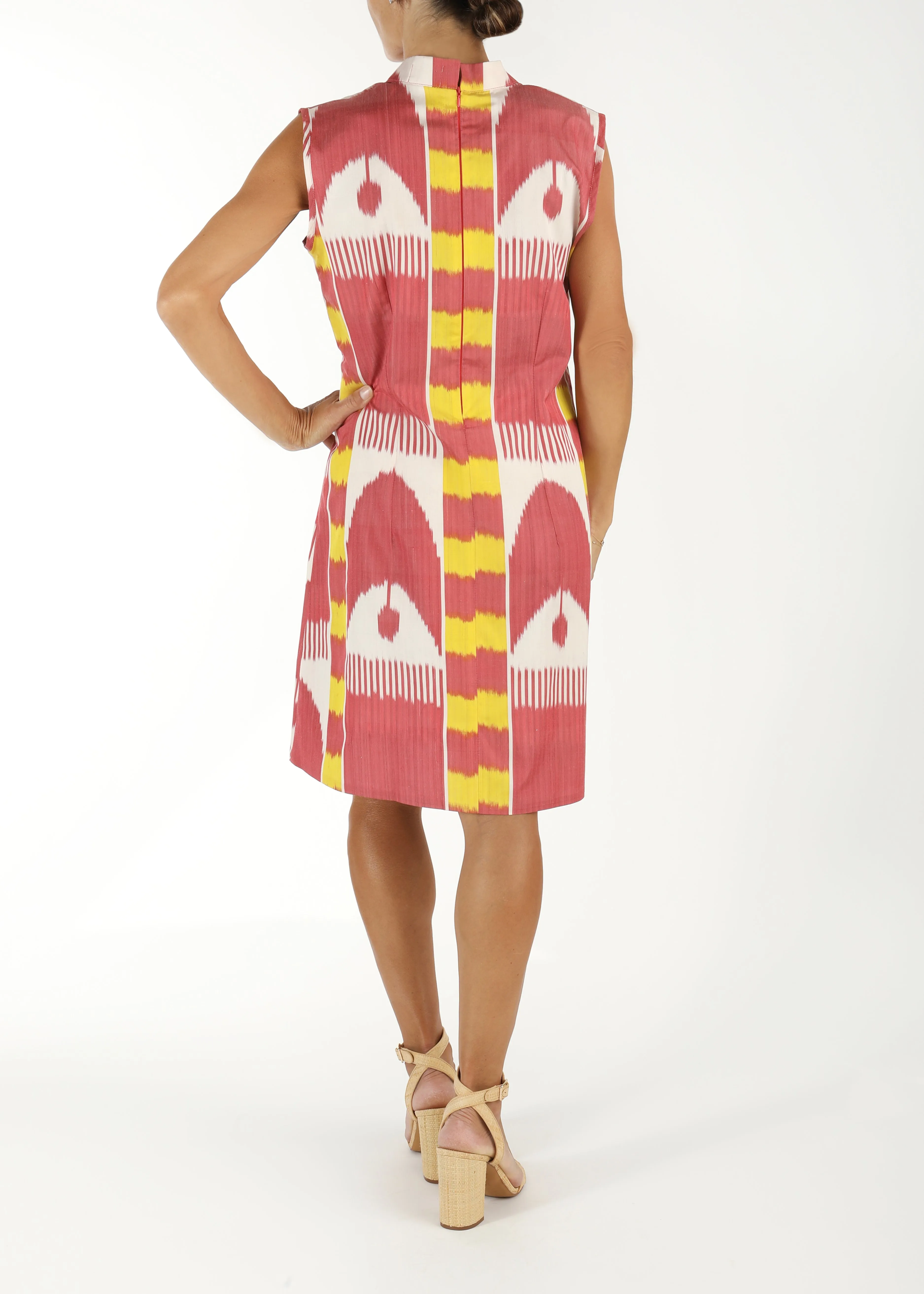 Sally Silk Ikat Shift Dress - Pink, White, Yellow