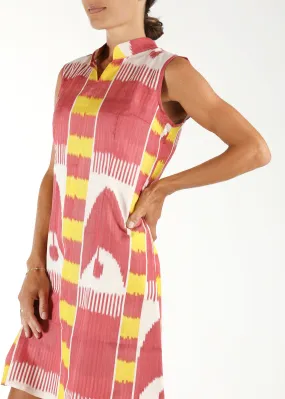 Sally Silk Ikat Shift Dress - Pink, White, Yellow