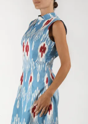 Sconset Silk Ikat Shift Dress - Blue, Red, White