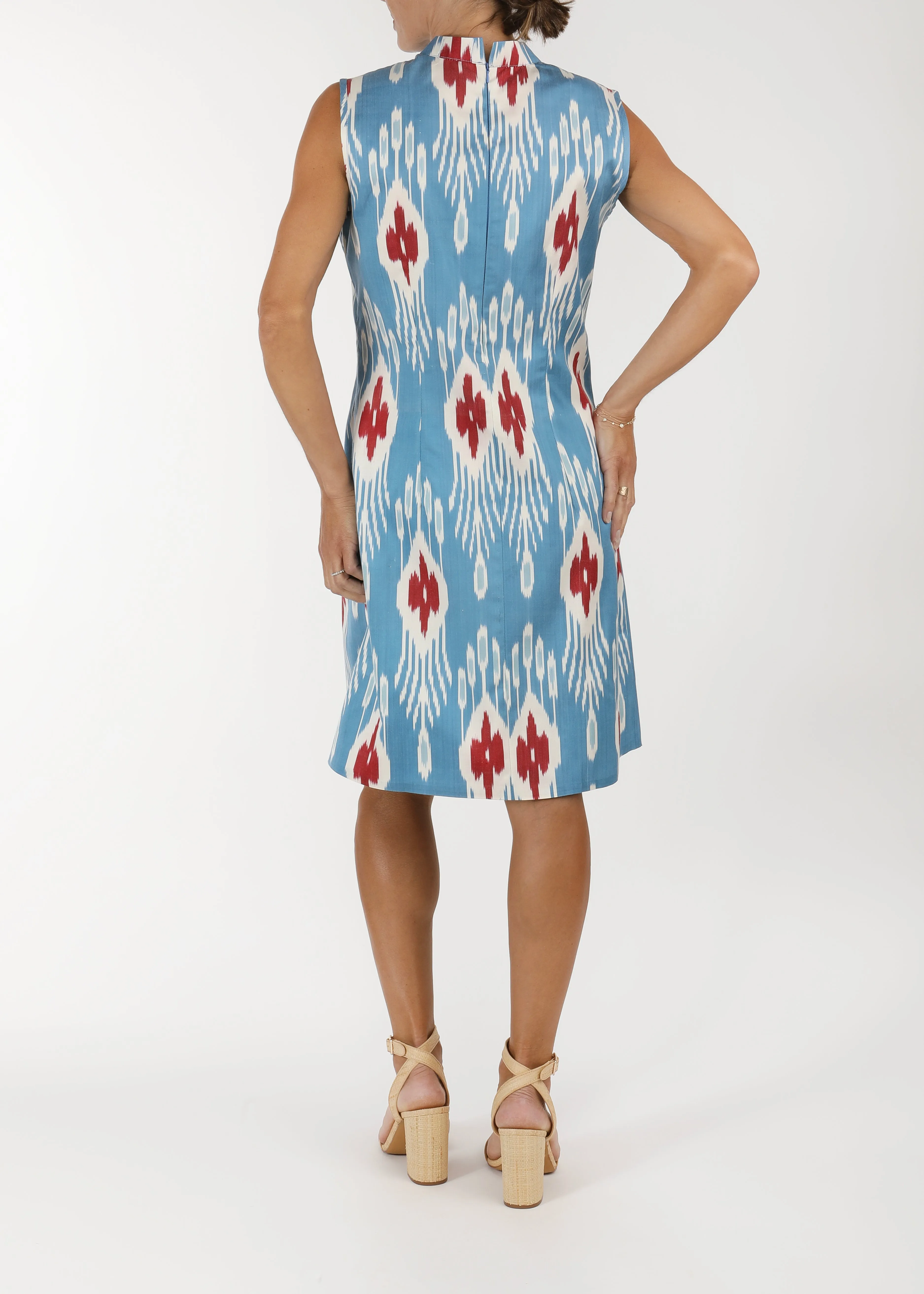 Sconset Silk Ikat Shift Dress - Blue, Red, White