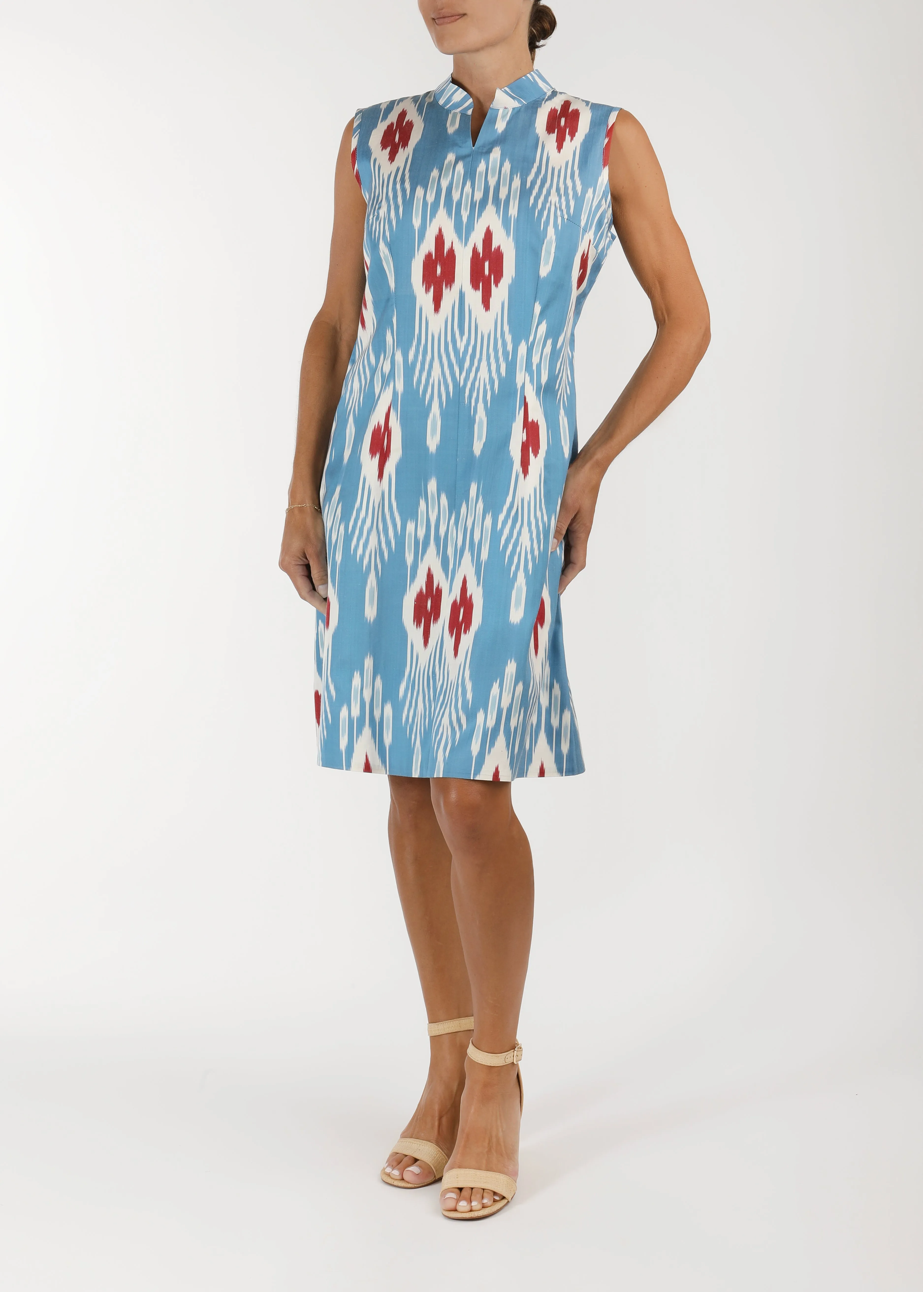 Sconset Silk Ikat Shift Dress - Blue, Red, White