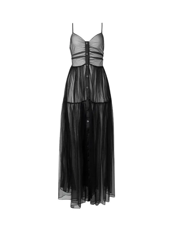 See-through Mesh Suspender Skirt
