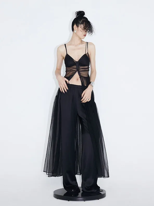 See-through Mesh Suspender Skirt