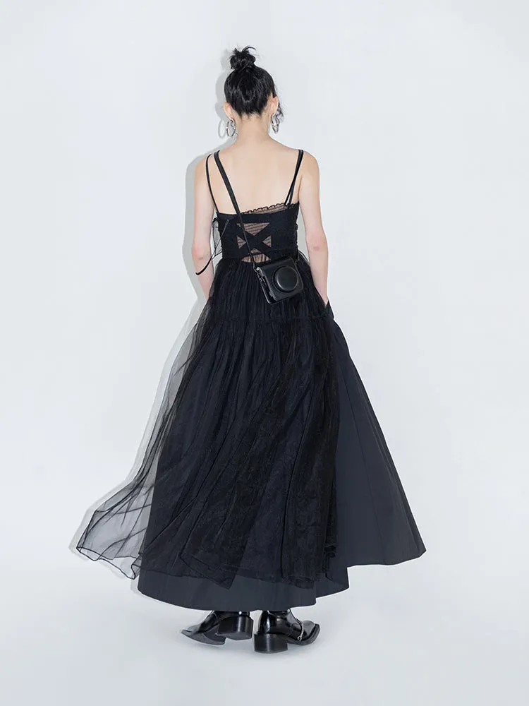 See-through Mesh Suspender Skirt