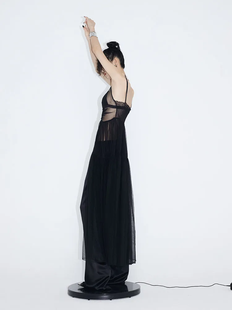 See-through Mesh Suspender Skirt