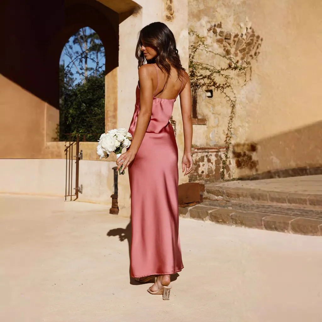 Sexy Backless Slit V-Neck Formal Dress