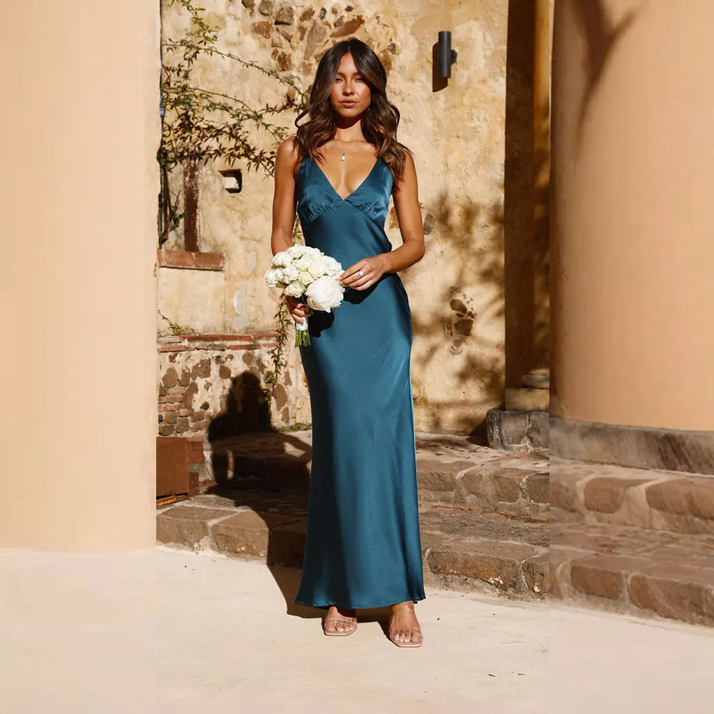 Sexy Backless Slit V-Neck Formal Dress