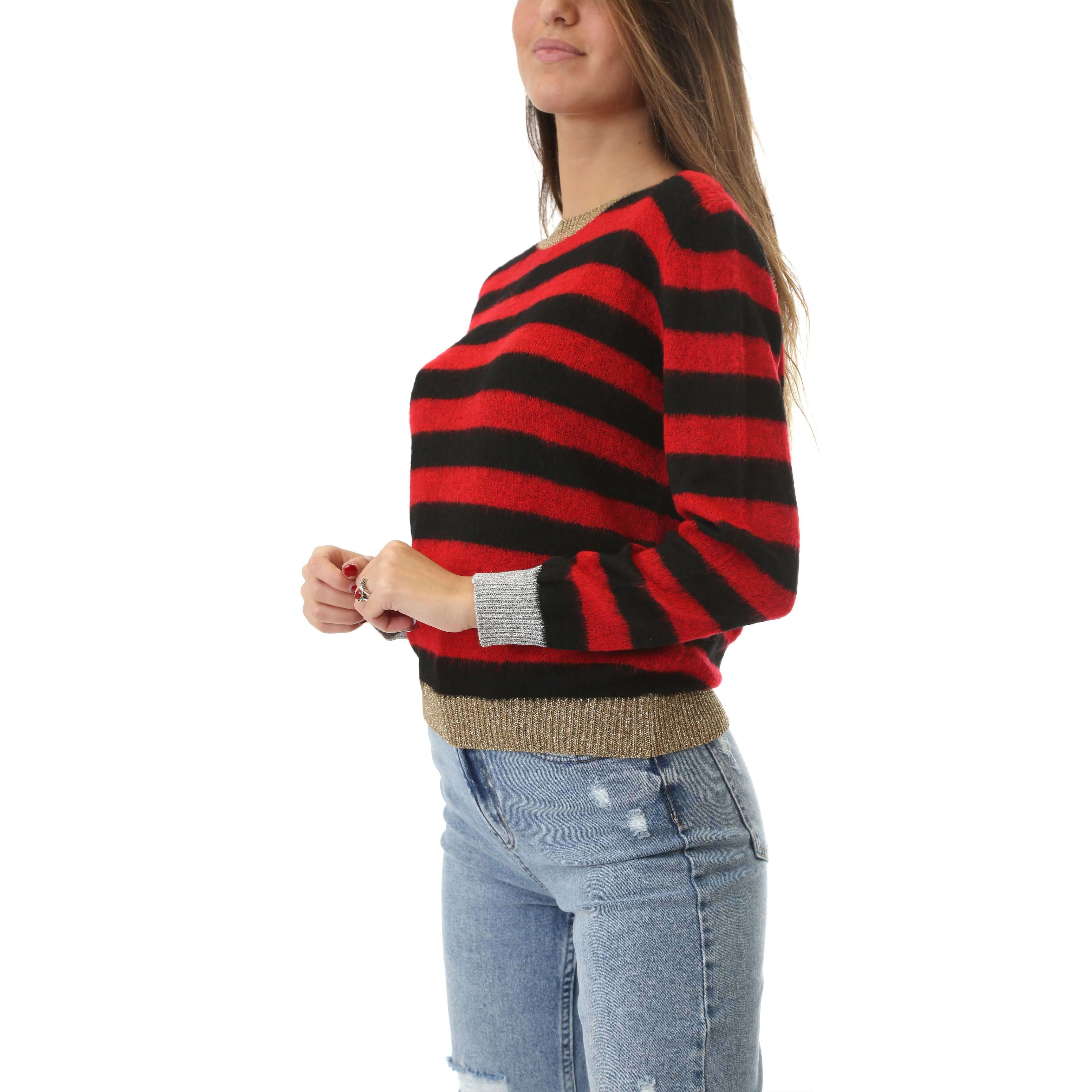 Shop Art Donna Maglia Pullover Manica Lunga Girocollo Striped