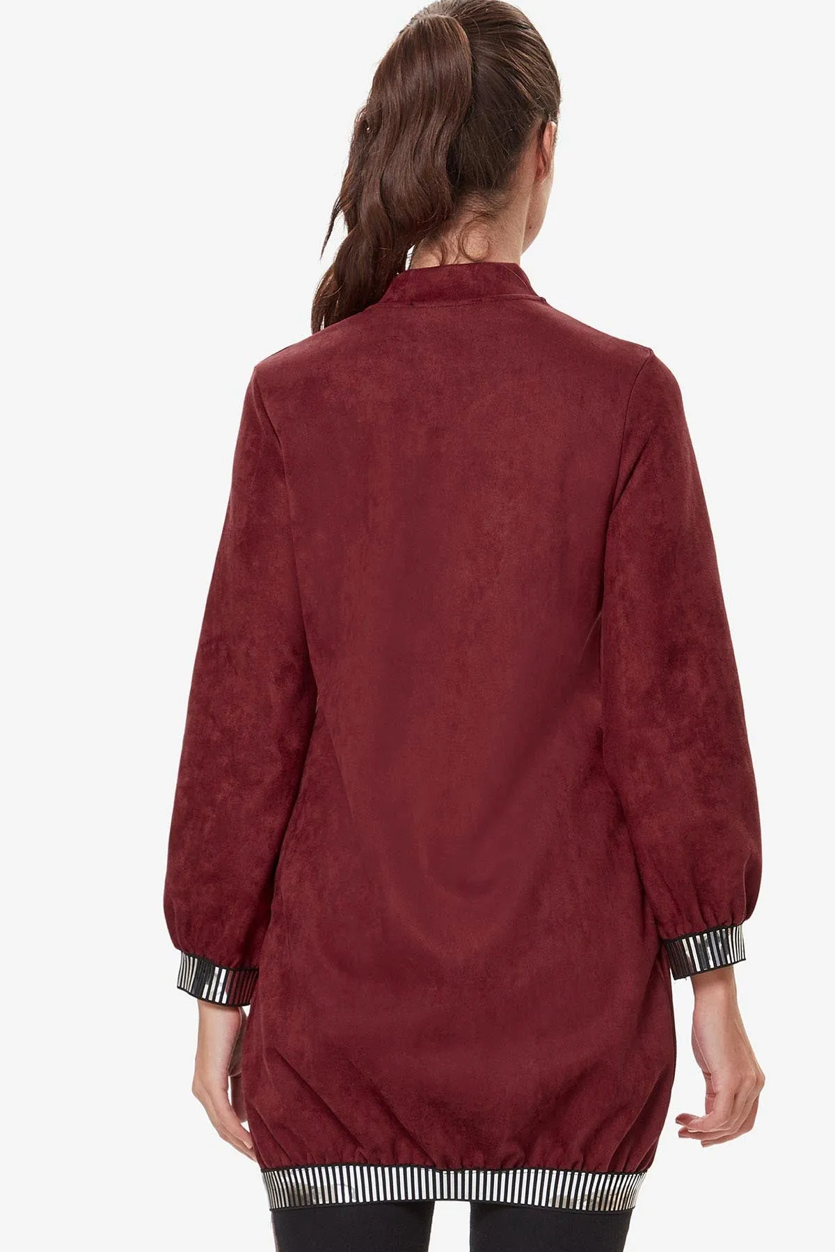 Sidiou Group Women Zipped Claret Red Nubuck Jacket