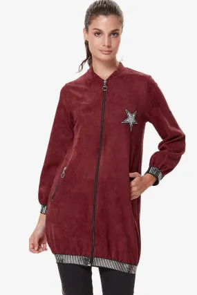 Sidiou Group Women Zipped Claret Red Nubuck Jacket