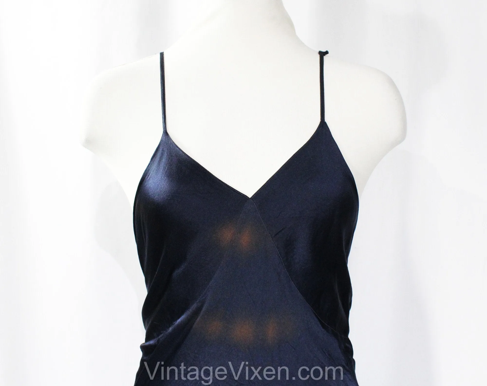 Size 8 1930s Dress - Sheer Navy Blue Voile with Scalloped Embroidery - Authentic 30s Frock & Original Slip - Plastic Bow Buttons - Bust 37