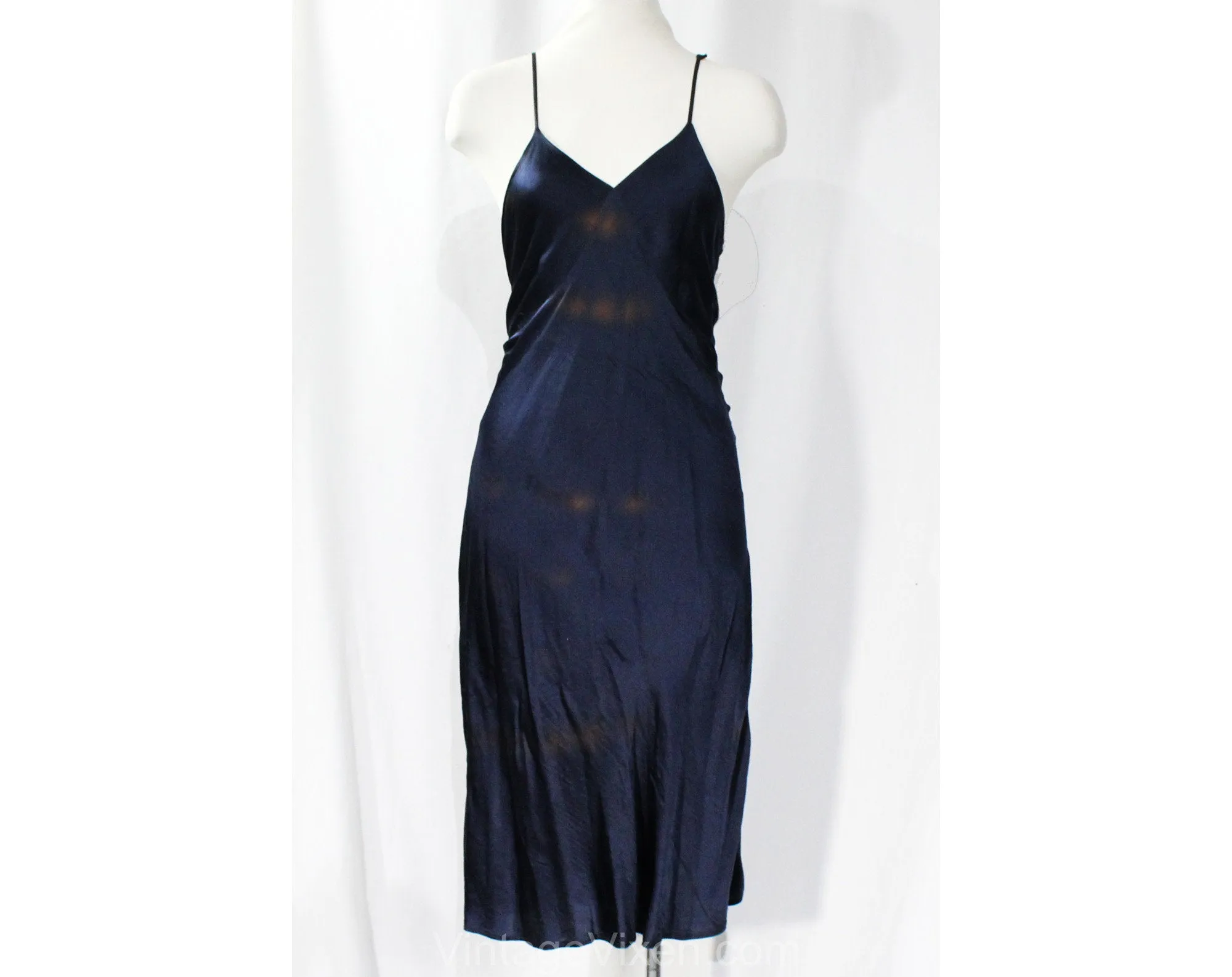Size 8 1930s Dress - Sheer Navy Blue Voile with Scalloped Embroidery - Authentic 30s Frock & Original Slip - Plastic Bow Buttons - Bust 37