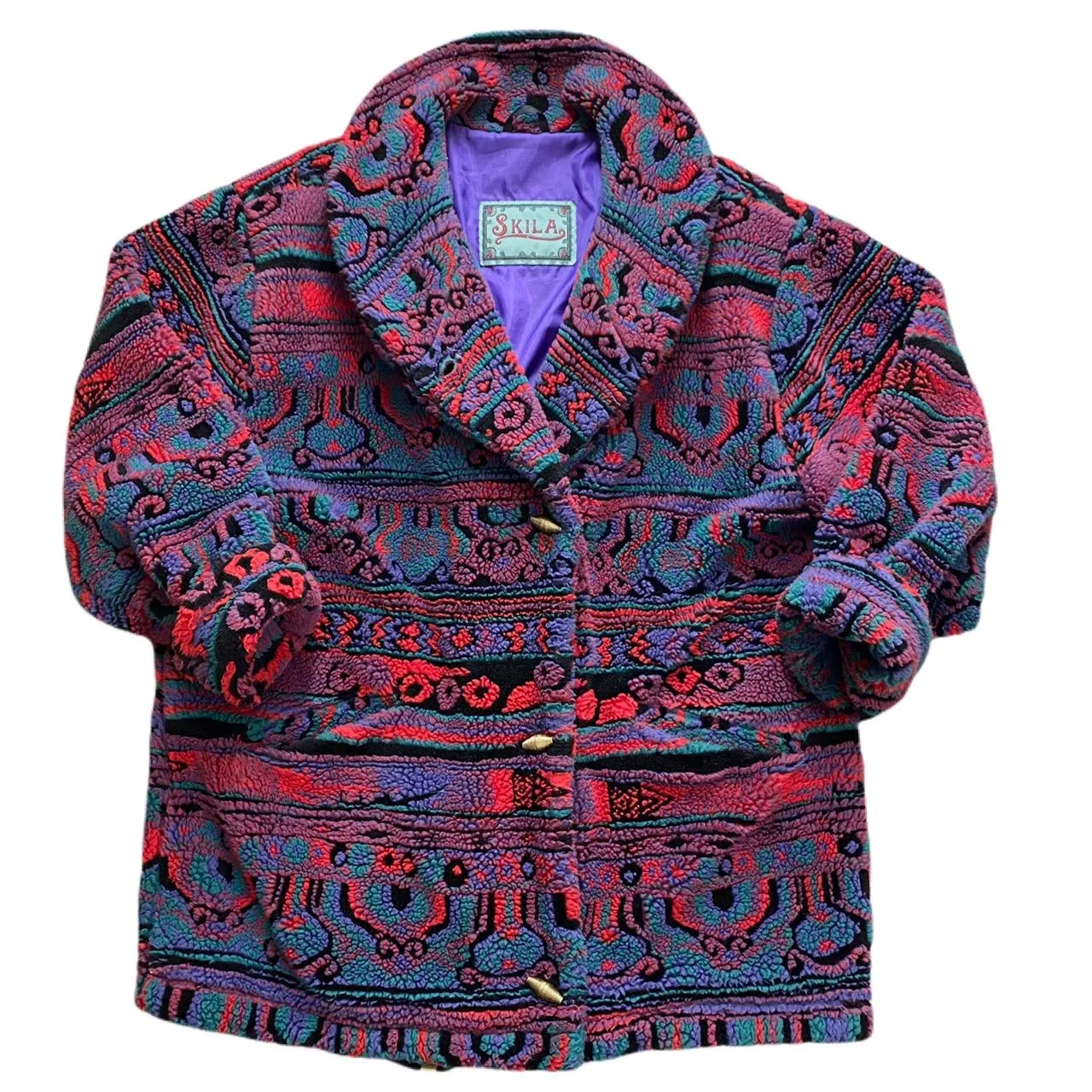 Skila Men's Outerwear Paisley Print Thick Fleece Jacket Size Large Long Sleeve Button Front