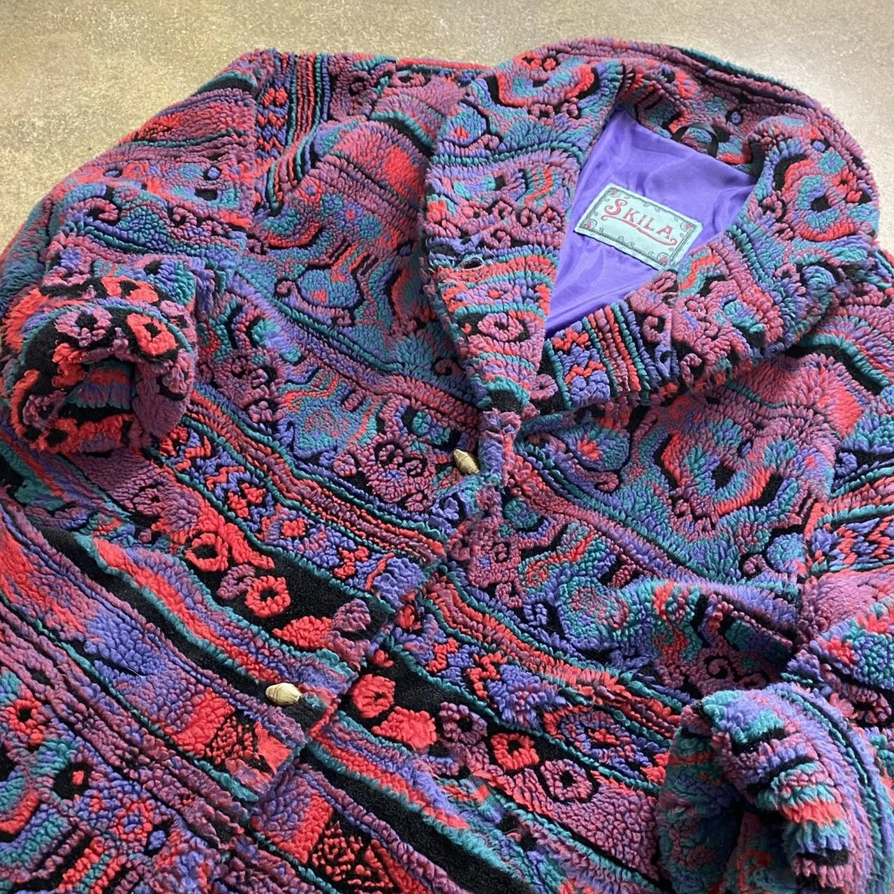 Skila Men's Outerwear Paisley Print Thick Fleece Jacket Size Large Long Sleeve Button Front