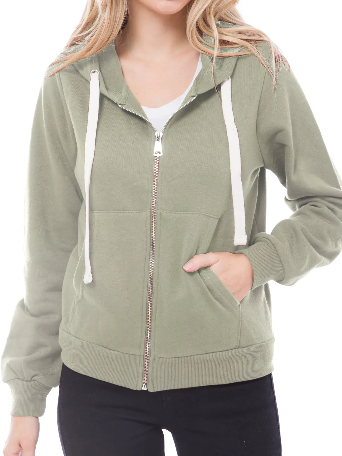 Solid Basic Long Sleeve Zip Up Fleece Jacket