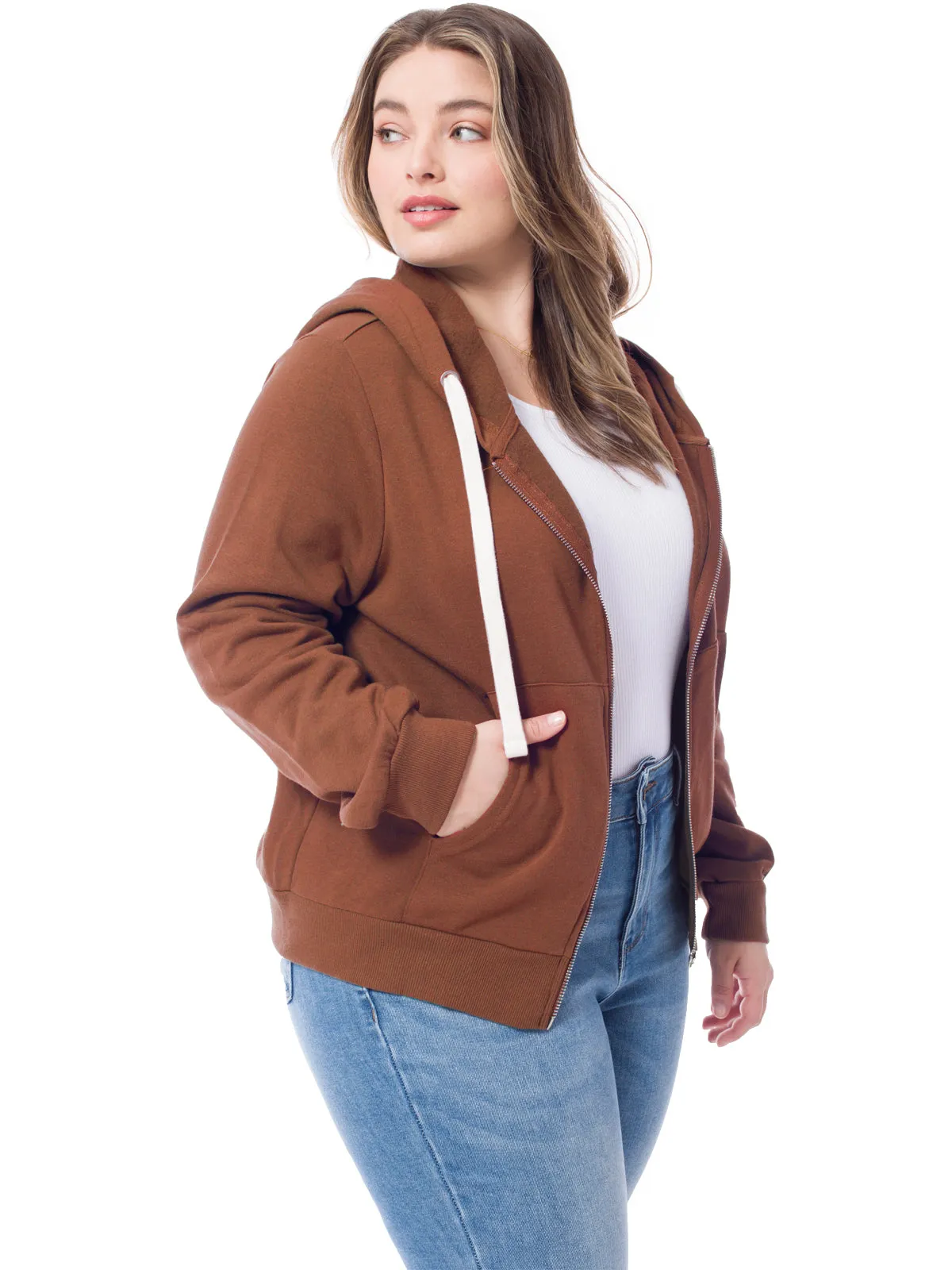 Solid Basic Long Sleeve Zip Up Fleece Jacket