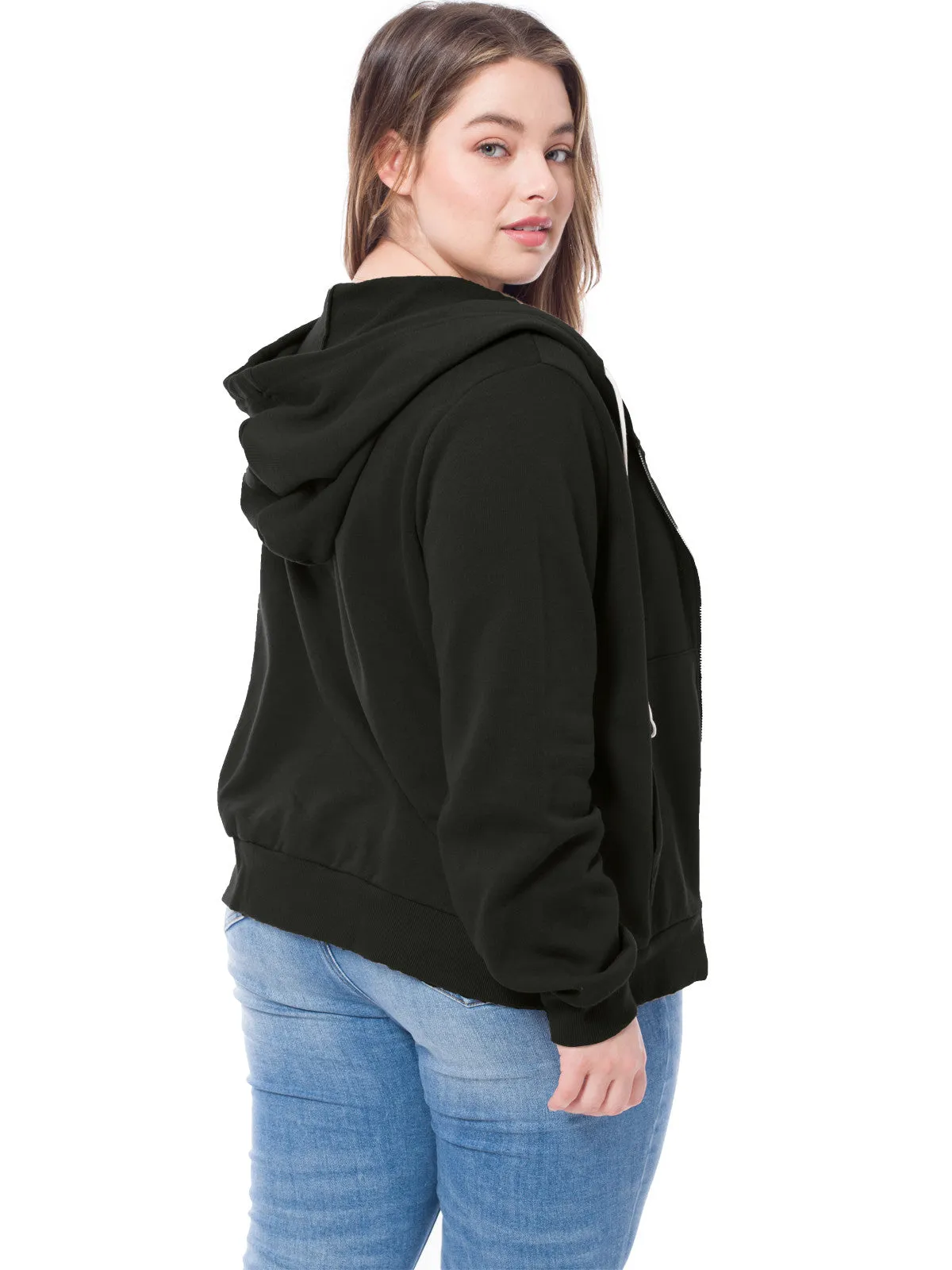 Solid Basic Long Sleeve Zip Up Fleece Jacket
