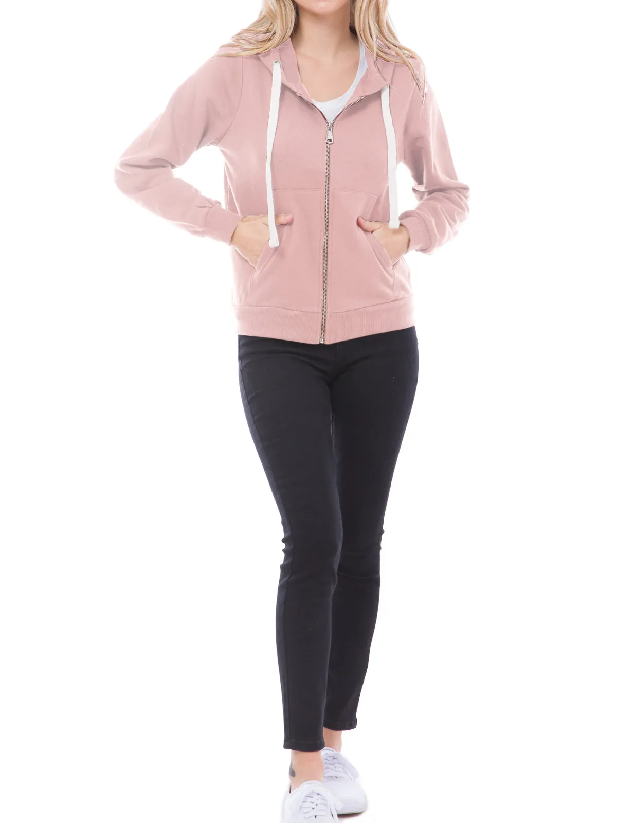 Solid Basic Long Sleeve Zip Up Fleece Jacket