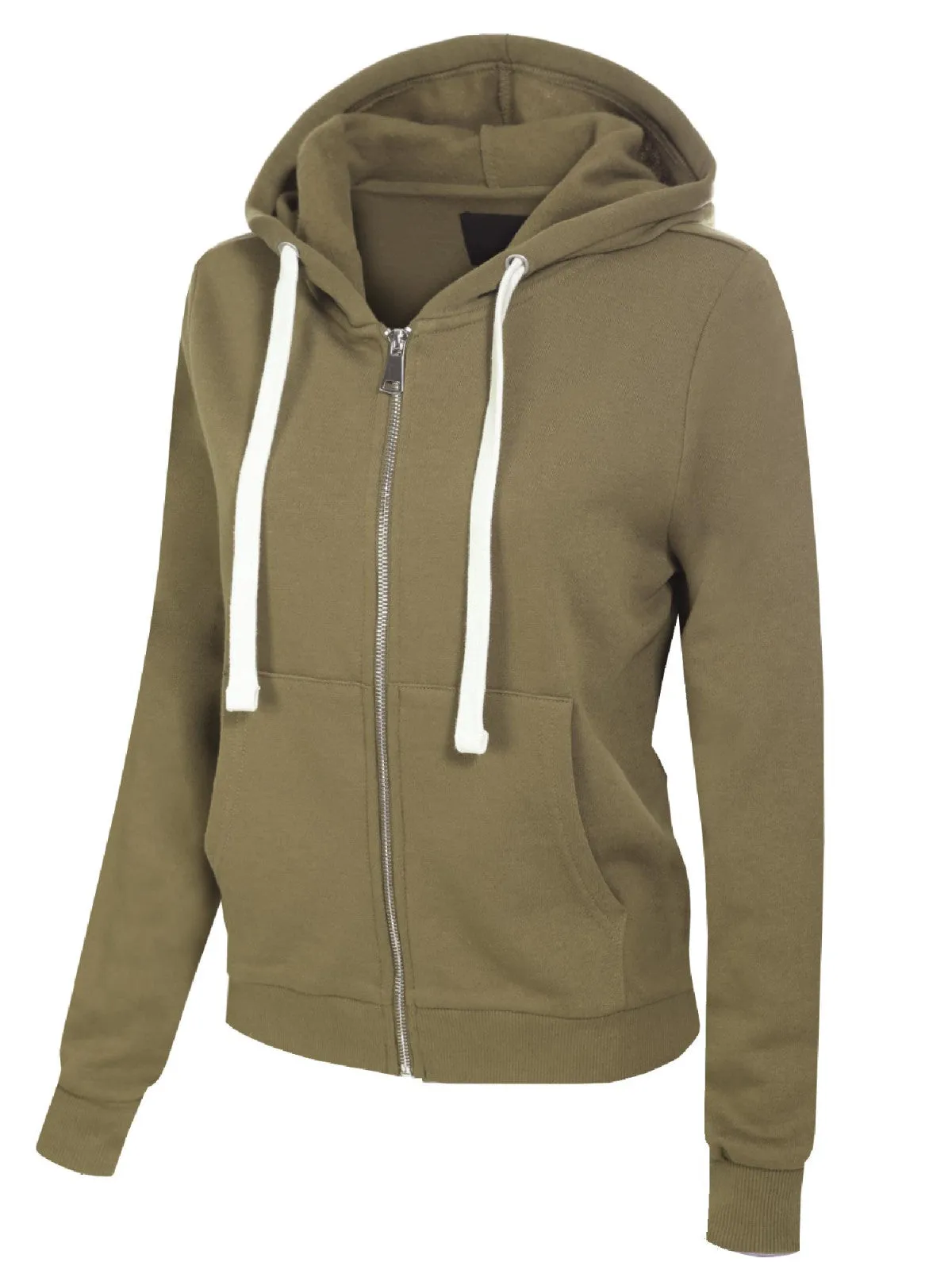 Solid Basic Long Sleeve Zip Up Fleece Jacket