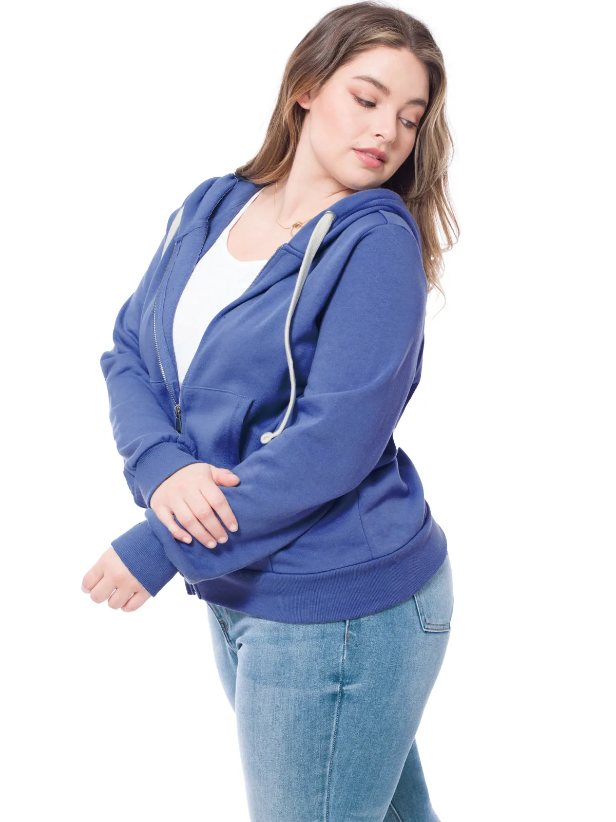 Solid Basic Long Sleeve Zip Up Fleece Jacket